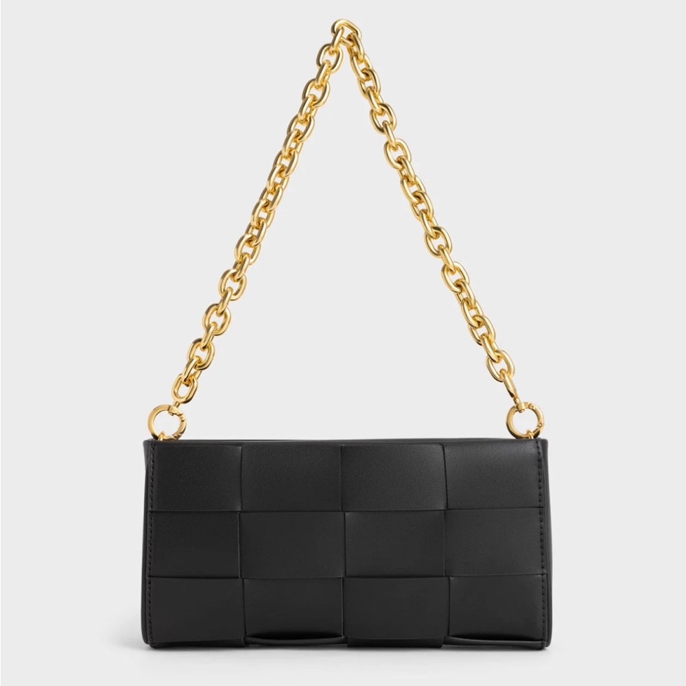 Charles & Keith Black Leather Chain Woven Bag